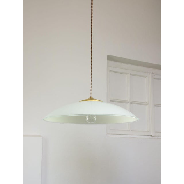 Mid-Century Italian Saucer Glass and Brass Pendant Lamp For Sale - Image 3 of 16