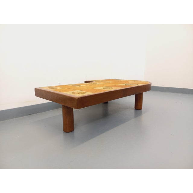 Comma-Shaped Coffee Table with Shell Motifs in Wood and Vallauris Ceramic from Barrois, 1960s-1970s For Sale - Image 17 of 18