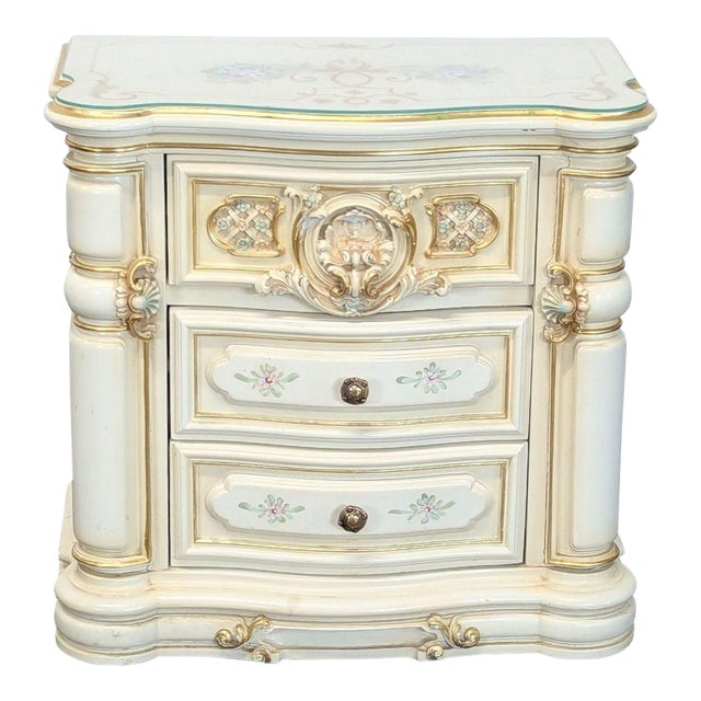 Vintage Italian Hand-Painted Three Drawer Nightstand For Sale