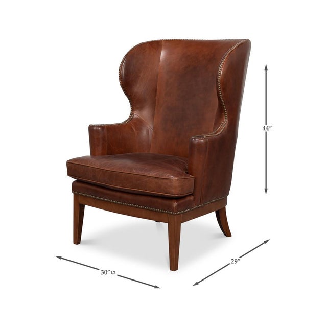 Transitional Brown Leather Wing Chair For Sale - Image 11 of 11
