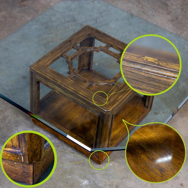 Late 20th Century Chinoiserie Oak Cube Coffee Table W/Glass Top Sketchbook Collection by Drexel Heritage For Sale - Image 17 of 18