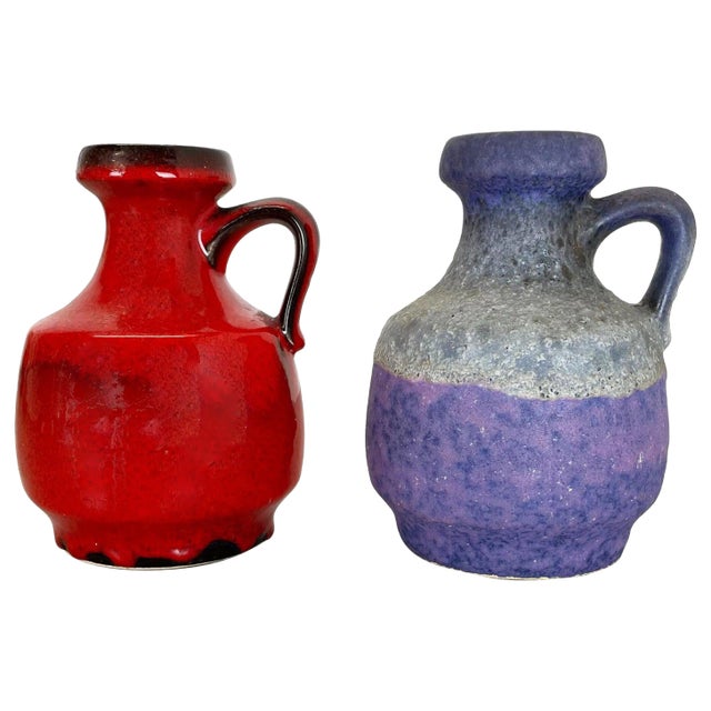 Pottery Fat Lava Vases in Purple-Red by Jopeko, Germany, 1970s, Set of 2 For Sale