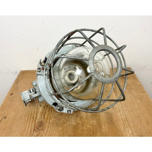 Industrial Grey Bunker Ceiling Light with Iron Cage from Elektrosvit, 1970s For Sale - Image 15 of 18