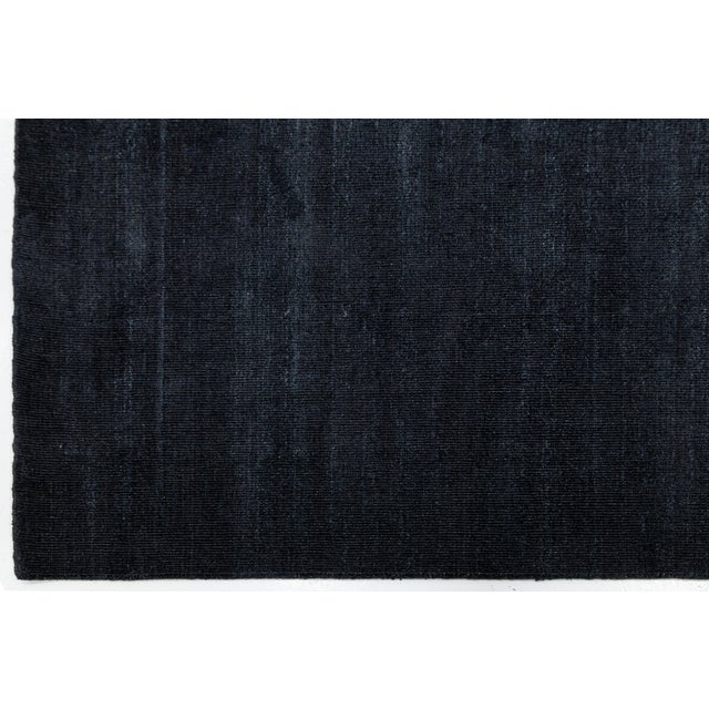 Textile Japandi Minimalist Handmade Charcoal Wool & Bamboo Silk Rug With Grid Texture For Sale - Image 7 of 12
