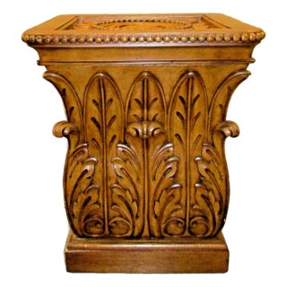 1970s Vintage Carved Acanthus Leaf Beaded Edged Large Square Side Table For Sale