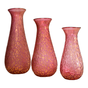 1980s Enrico Cammozzo Murano Gold Infused Large Blown Art Glass Vases Vessels, Italy- Set of 3