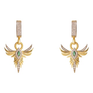 Emerald Phoenix Guardian Earrings, A Pair For Sale