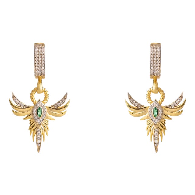 Emerald Phoenix Guardian Earrings, A Pair For Sale