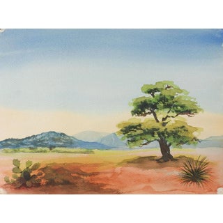 Vintage Mountain Desert Landscape Watercolor Painting For Sale