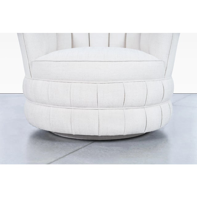 Off-white Mid-Century Modern Channel Back Swivel Lounge Chairs, 1970s For Sale - Image 8 of 12