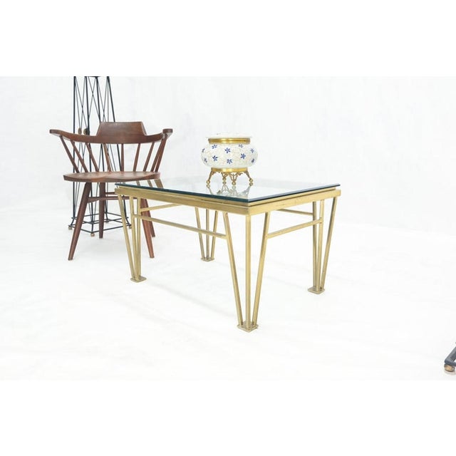 Milo Baughman Geometric Frame Style Legs Rectangular Brass Plated Side Table w/ Glass Top For Sale - Image 4 of 13