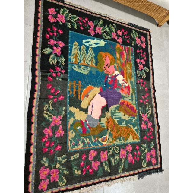 Mid-Century Modern Authentic Hand-Woven Anatolian Vintage Kilim - Deep Violet & Burgundy For Sale - Image 3 of 5