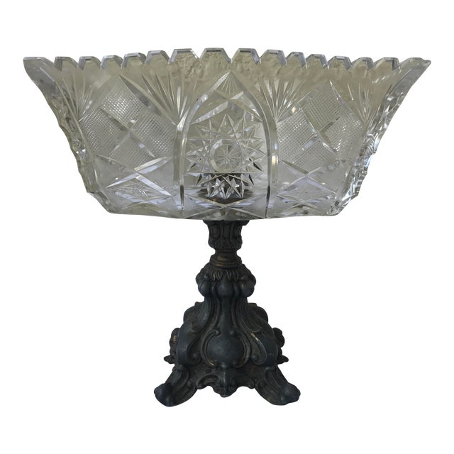 Vintage Footed Glass & Metal Bowl Chairish