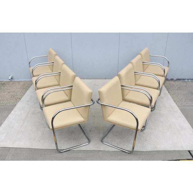 Ludwig Mies Van Der Rohe Brno Tubular Chairs in Beige Leather by Gordon, Set of 8 For Sale - Image 10 of 18
