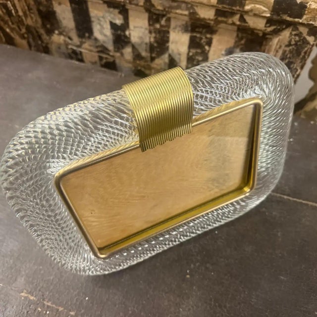 1990s Barovier Style Art Deco Murano Glass and Brass Horizontal Picture Frame For Sale - Image 11 of 14