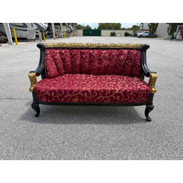 1930s Lovely Louis XVI Gold & Red Satin Walnut Victorian Sofa Settee For Sale - Image 12 of 12