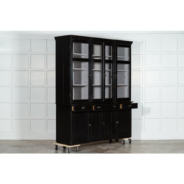 19th Century English Ebonised Pine Breakfront Housekeepers Cabinet For Sale - Image 14 of 14