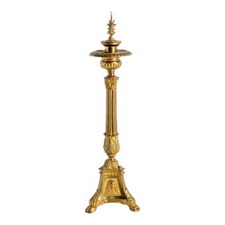 20th-c. Italian Brass Repousse Religious Altar Pricket Candlestick For Sale