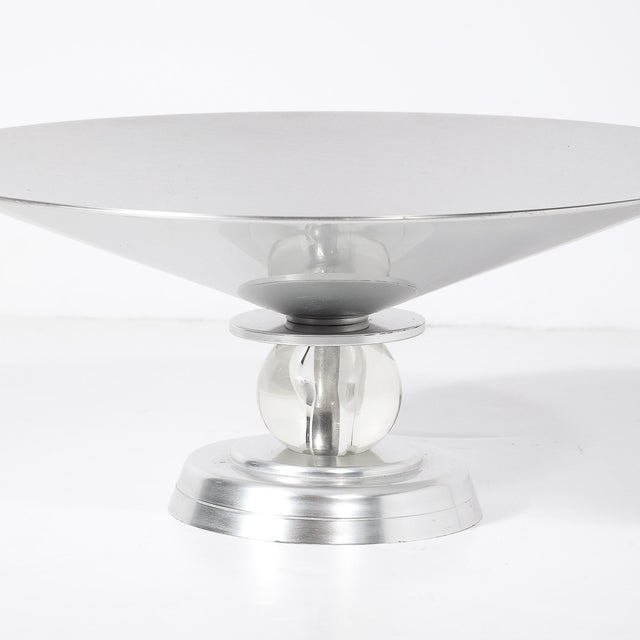 Art Deco Brushed Aluminum & Glass Centerpiece Bowl Signed Kensington For Sale In New York - Image 6 of 14