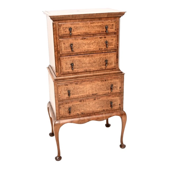 Antique Burr Walnut Chest on Chest of Drawers, 1890 For Sale
