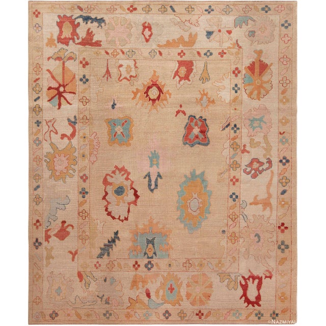 Colorful Bold Modern Turkish Oushak Design Area Rug For Sale