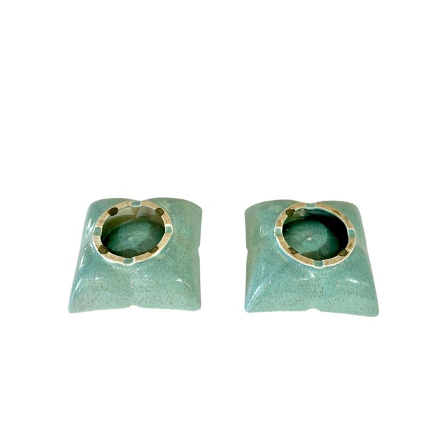 Mid-Century Modern Pair of Mid 20th Century Speckled Green Ceramic Ashtrays or Catchalls For Sale - Image 3 of 8