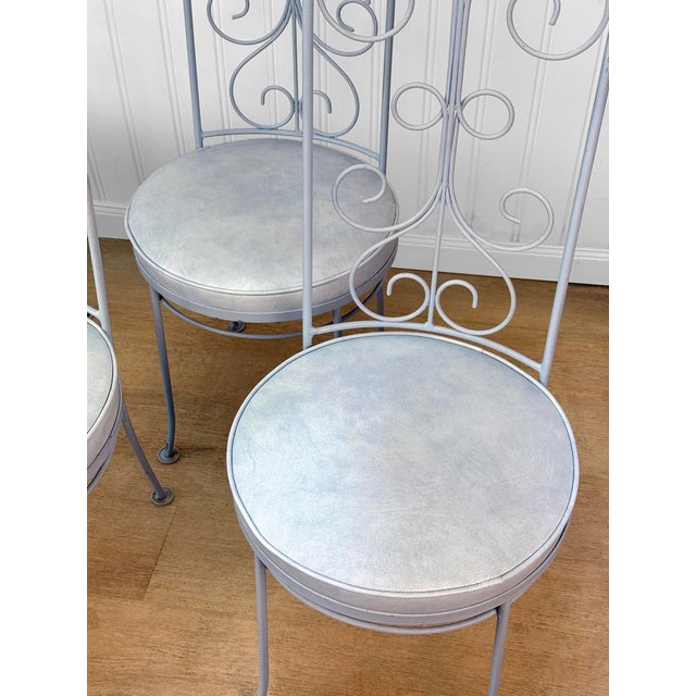 1940s Vintage French Blue Wrought Iron Tall Back Garden Patio Chairs - Set of 4 For Sale - Image 5 of 13