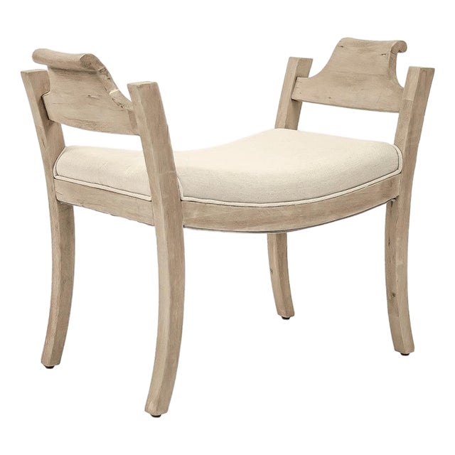 Mila Stool - Natural Linen / Natural Driftwood Frame For Sale