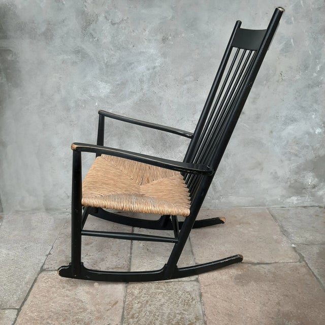 Model J16 Rocking Chair in Painted Beech with Woven Papercord Seat attributed to Hans J. Wegner for FDB, 1961 For Sale - Image 3 of 10