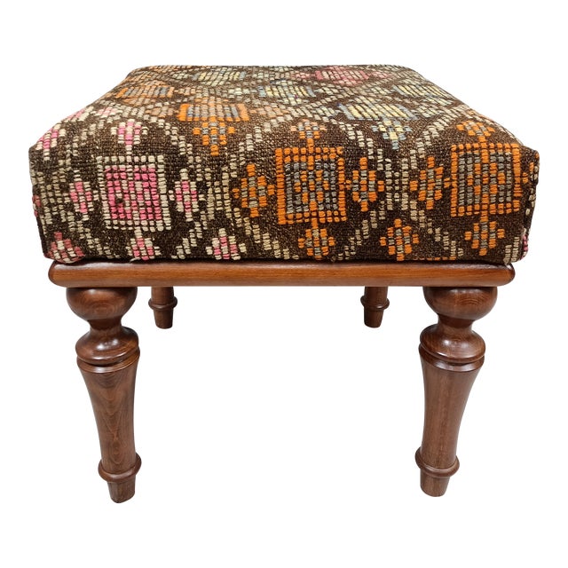 Handmade Kilim Upholstered Square Footstool Chairish