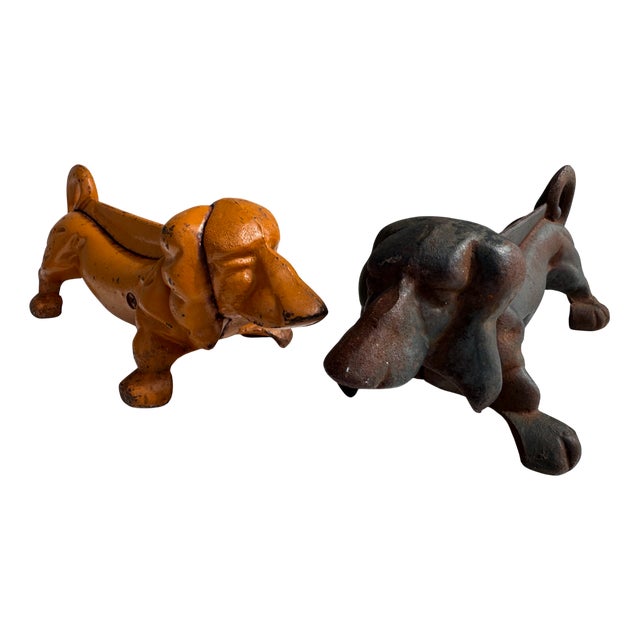Vintage Cast Iron Dachshund Doorway Boot Scrapers, 1950s, Set of 2 For Sale