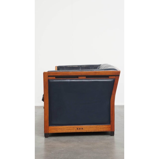 Art Deco Sofa with Woodwork and Dark Blue Cowhide For Sale - Image 4 of 18