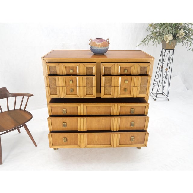 Burl Wood Panel Brass Birch 7 Drawer Mid Century Modern High Boy Dresser For Sale - Image 12 of 12