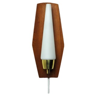 Scandinavian Modern Wall Light in Teak with Brass and Opaline Glass, Denmark, 1960s For Sale