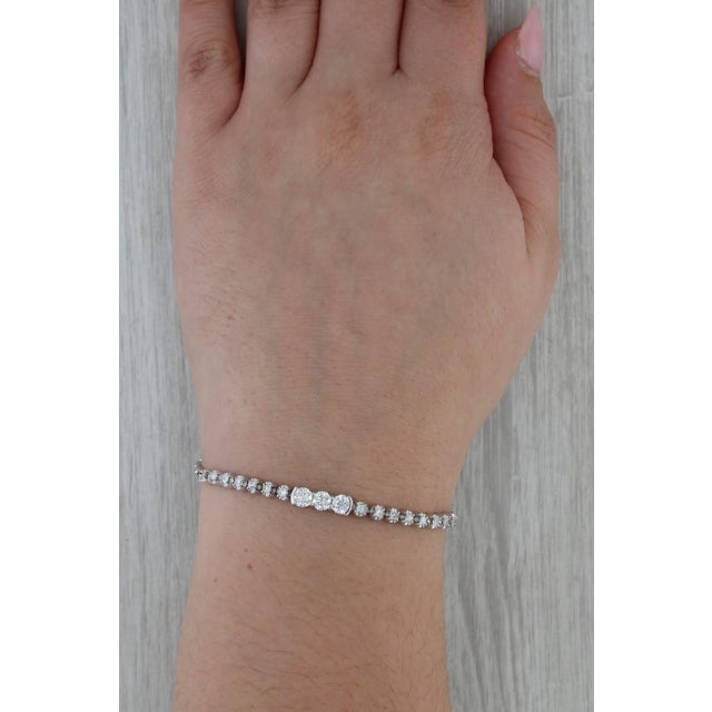 Modern 1.02ctw Diamond Tennis Bracelet 10k 14k White Gold Platinum 6.5" For Sale - Image 3 of 5