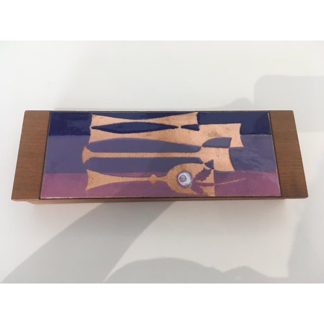 Metal Mid Century Modern Copper and Purple Enamel Box For Sale - Image 7 of 12