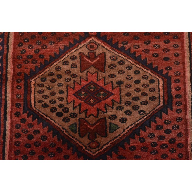 Red Zanjan Runner 3’6” X 9’3” Red Wool Vintage Tribal Hand-Knotted Oriental Rug For Sale - Image 8 of 14