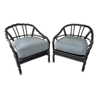 A Pair of Coastal Stylle Rattan Lounge Chairs by McGuire. Circa 1980s. For Sale