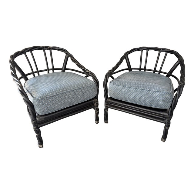 A Pair of Coastal Stylle Rattan Lounge Chairs by McGuire. Circa 1980s. For Sale