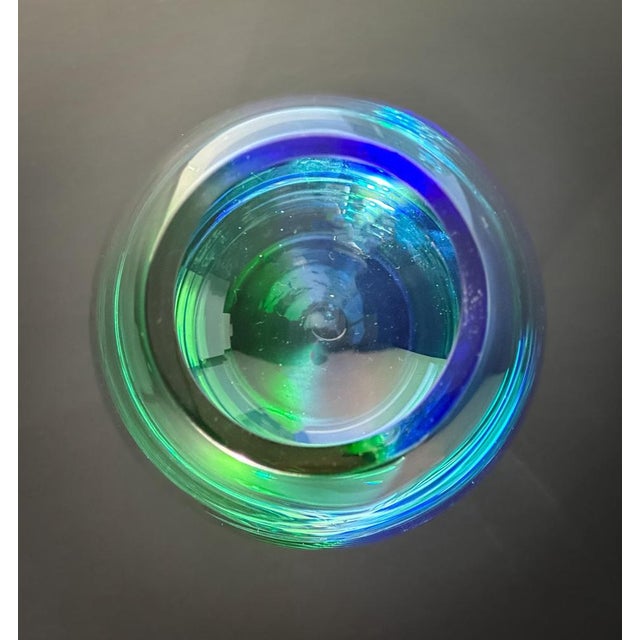 Glass Blue and Green Aurora Borealis Style Glass Teardrop Vase, 1990s For Sale - Image 7 of 10