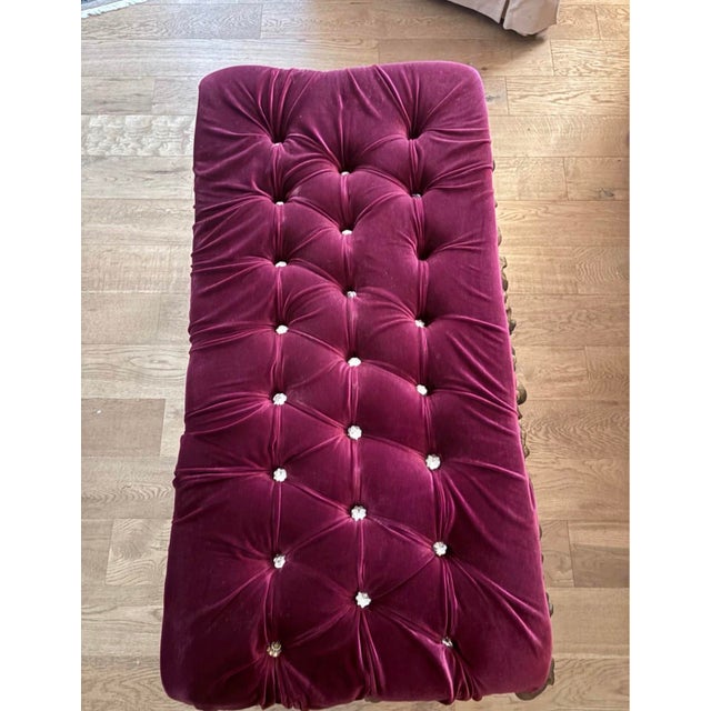 Antique Carved Giltwood Bench in Newly Upholstered Plum Velvet For Sale - Image 9 of 10