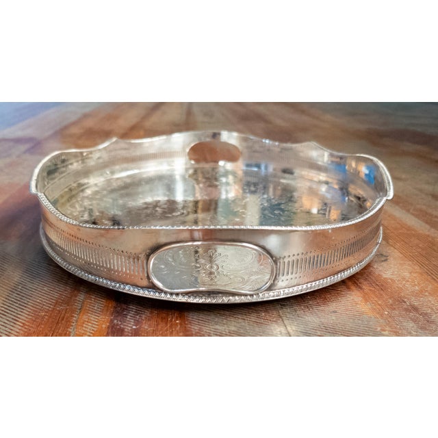 20th Century English Sheffield Silverplate Drinks Bar Tray With Gallery For Sale - Image 4 of 13