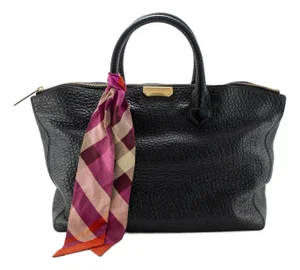 Burberry Dewsbury Medium Black Heritage Grain Leather Tote Bag