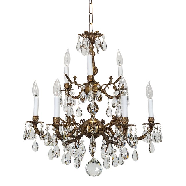 Antique Epic Glowing Glistening 9 Arm 9 Light Cut Lead Glass Crystal Chandelier For Sale
