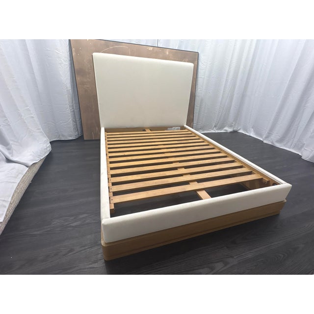 RH Restoration Hardware Ligné Fabric Panel Bed Queen | Light Brushed Oak | Natural Performance Linen Weave Excellent...