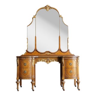 Antique French Style Vanity/Desk With Mirror For Sale