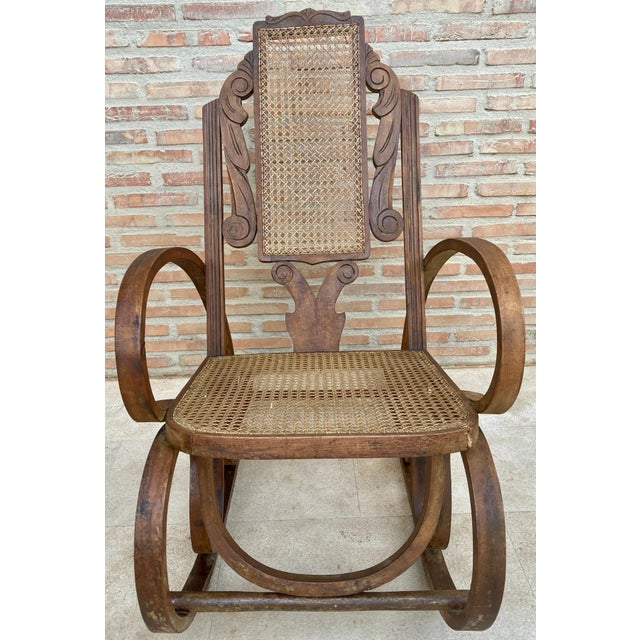 20th Century Art Deco Bentwood Rocking Chairs with Reed Seats, Set of 2 For Sale - Image 16 of 18