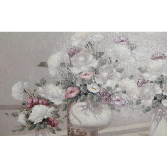 Traditional Vase of Flowers 10, Les Bullene Oil on Canvas, Signed Lower Right For Sale - Image 3 of 3