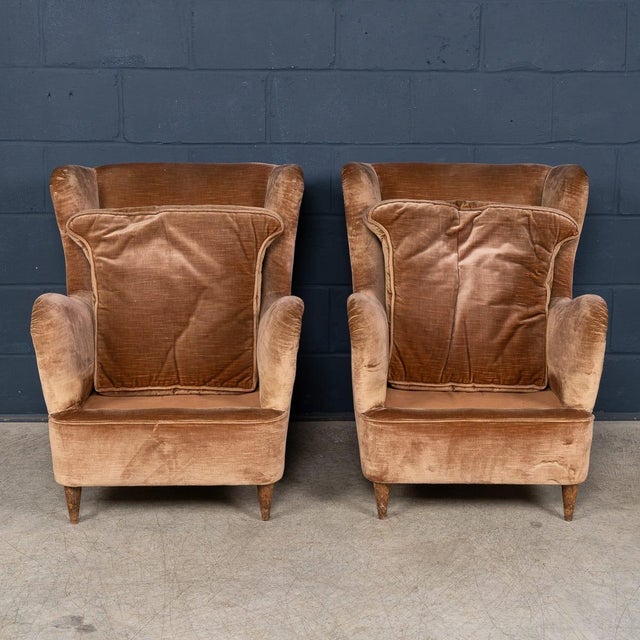 Textile Vintage Italian Velvet Wingback Armchairs, 1960, Set of 2 For Sale - Image 7 of 18