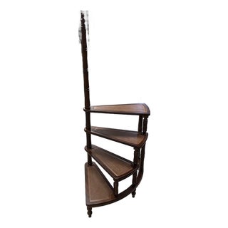 Mid‑Century Wooden Library Step Shelf – Tiered Decorative Book & Display Stand - Faux Leather Stairs For Sale